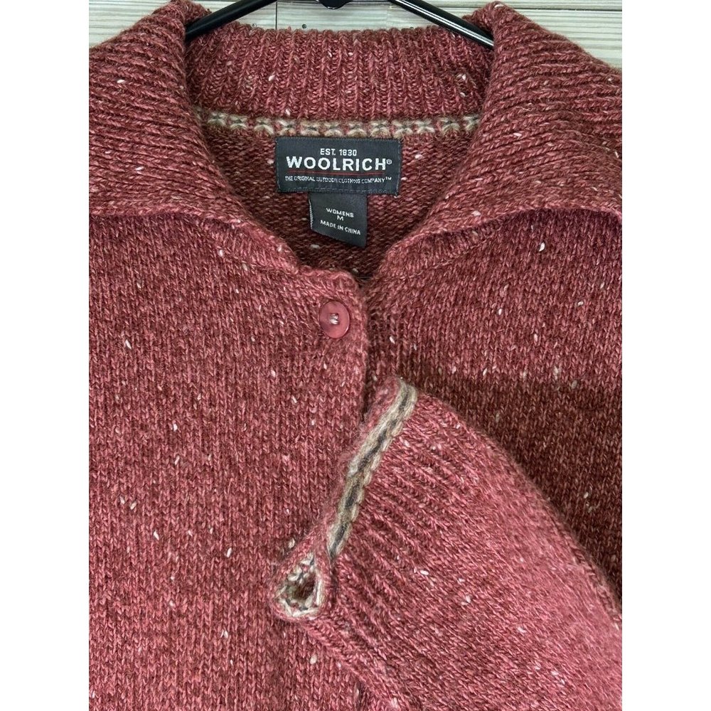 Woolrich Sweater Womens Medium Long Sleeve High Neck Red Button Front Cardigan